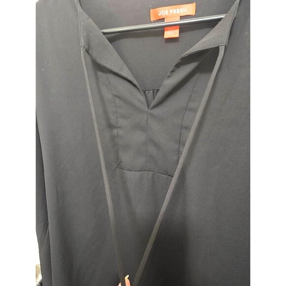Joe Fresh Womens Black Long-Sleeve Blouse M With Tie Neck & Elastic Cuffs - Picture 4 of 8